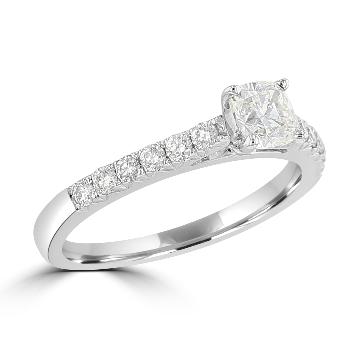 14KT White Gold 3/4 CTW Cushion Diamond Cathedral Ring 4,4.5,5,5.5,6,6.5,7,7.5,8,8.5,9