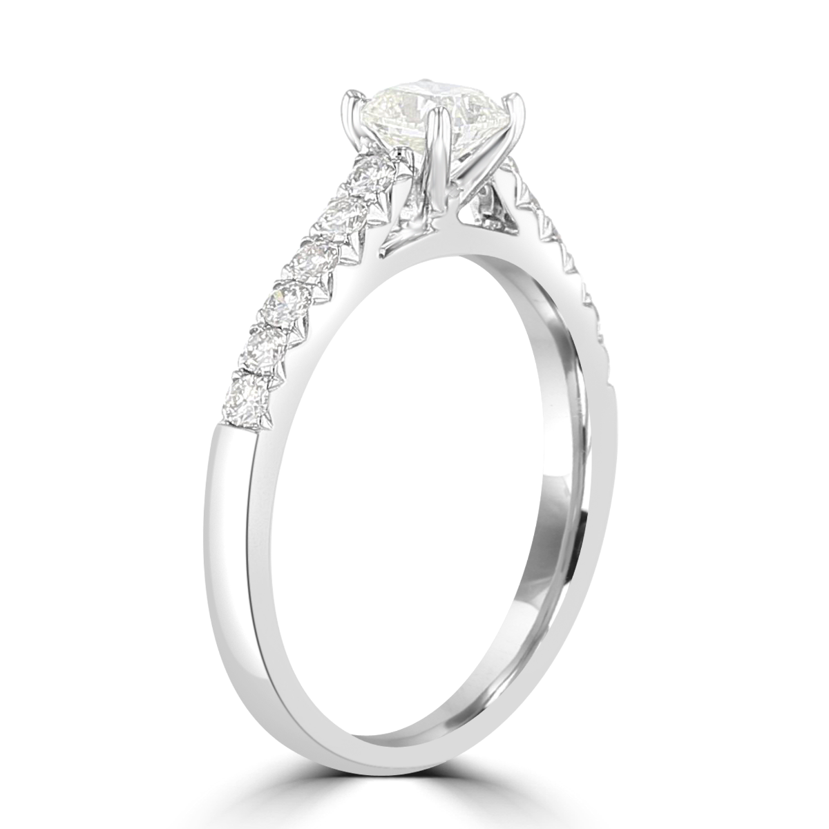 14KT White Gold 3/4 CTW Cushion Diamond Cathedral Ring 4,4.5,5,5.5,6,6.5,7,7.5,8,8.5,9
