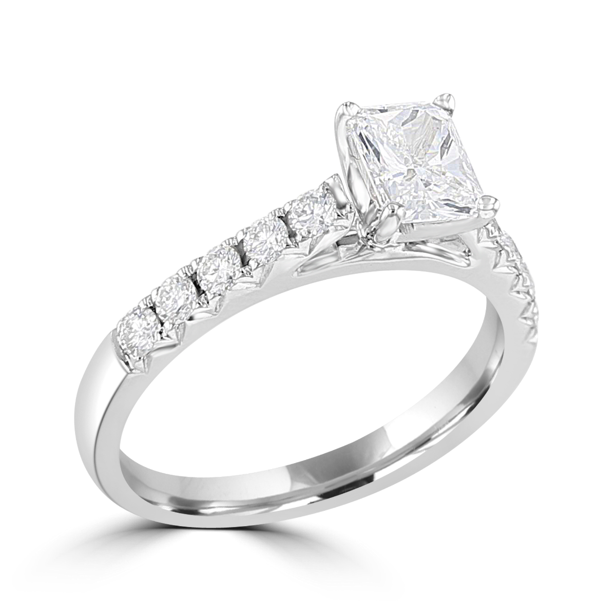 14KT White Gold 1 CTW Radiant Diamond Cathedral Ring 4,4.5,5,5.5,6,6.5,7,7.5,8,8.5,9