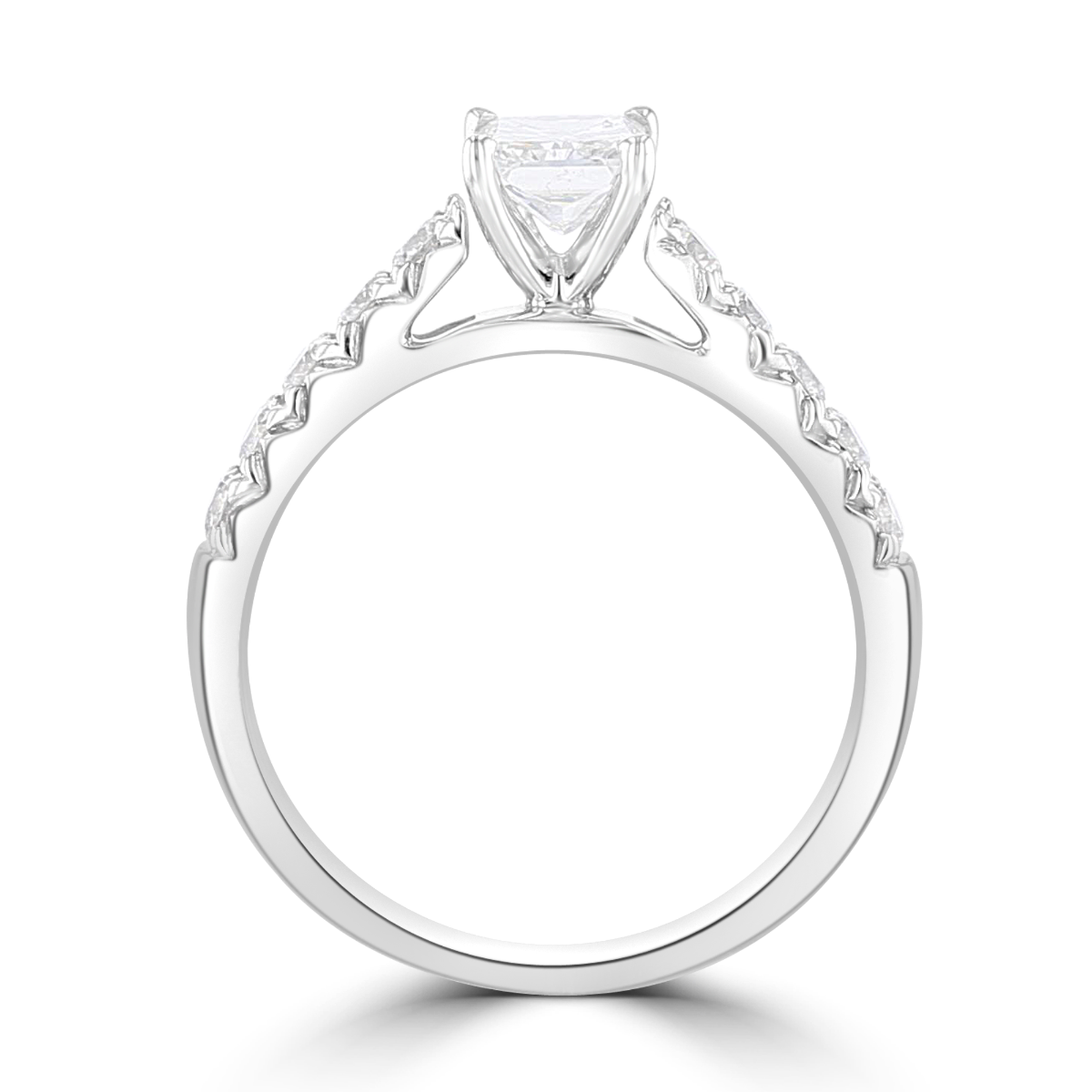 14KT White Gold 1 CTW Radiant Diamond Cathedral Ring 4,4.5,5,5.5,6,6.5,7,7.5,8,8.5,9