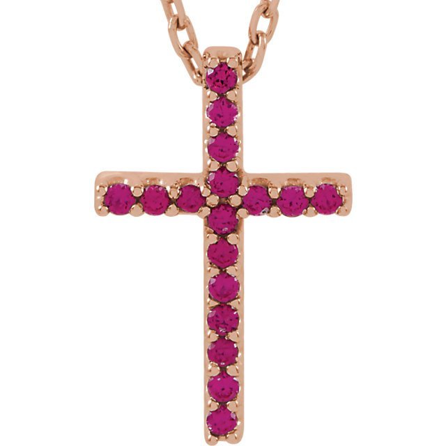 14KT GOLD 0.17 CTW GENUINE RUBY PETITE CROSS NECKLACE Rose
