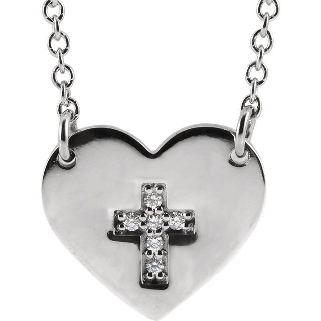 Diamond Heart With Cross Necklace 14KT Gold / White