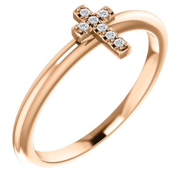 14KT Gold .03 CTW Diamond Stackable Cross Ring 4 / Rose,4.5 / Rose,5 / Rose,5.5 / Rose,6 / Rose,6.5 / Rose,7 / Rose,7.5 / Rose,8 / Rose,8.5 / Rose,9 / Rose