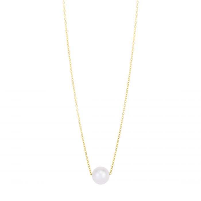 EMILIQUE 14KT YELLOW GOLD 7MM PEARL SOLITARIE NECKLACE