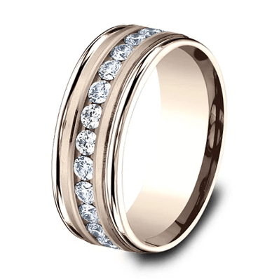 MEN'S 14KT ROSE GOLD .96 CTW ROUND DIAMOND CHANNEL SET BAND 8,8.5,9,9.5,10,10.5,11,11.5,12,12.5,13