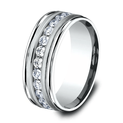 MEN'S 14KT WHITE GOLD 0.96 CTW ROUND DIAMOND CHANNEL SET BAND 8,8.5,9,9.5,10,10.5,11,11.5,12,12.5,13