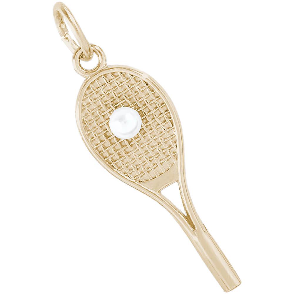 Sterling Silver Tennis Racquet with Pearl Charm Gold Plate