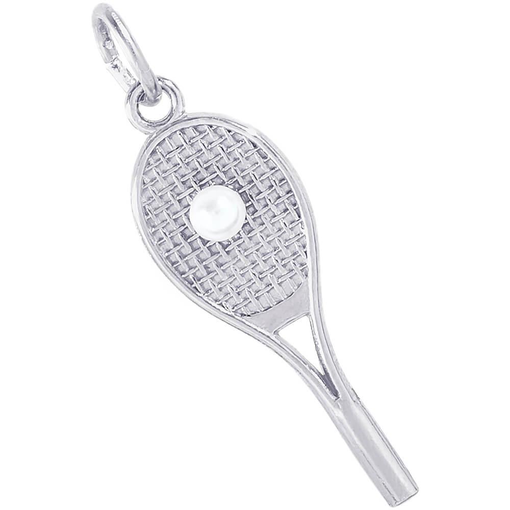 Sterling Silver Tennis Racquet with Pearl Charm Sterling Silver