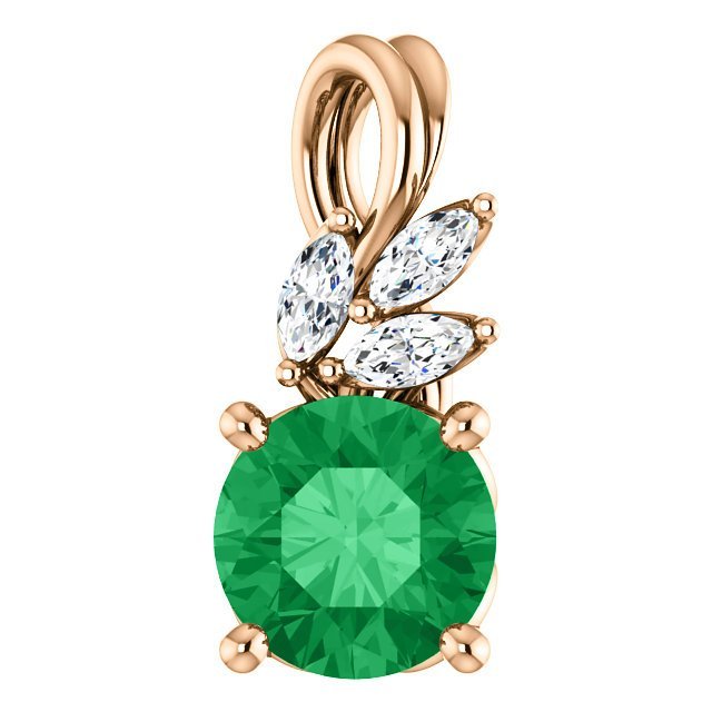 14KT Gold 3/4 CTW Emerald & 1/10 CTW Diamond Pendant Rose