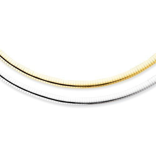 14KT Two Tone 6MM Reversible Omega Necklace 16 in.,18 in.