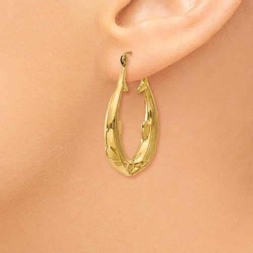 14KT Yellow Gold Kissing Dolphin Hoop Earrings
