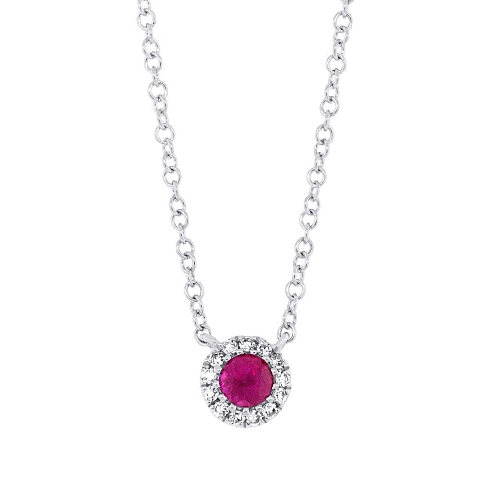 14KT GOLD 0.14 CT RUBY & 0.04 CTW DIAMOND PETITE HALO NECKLACE White