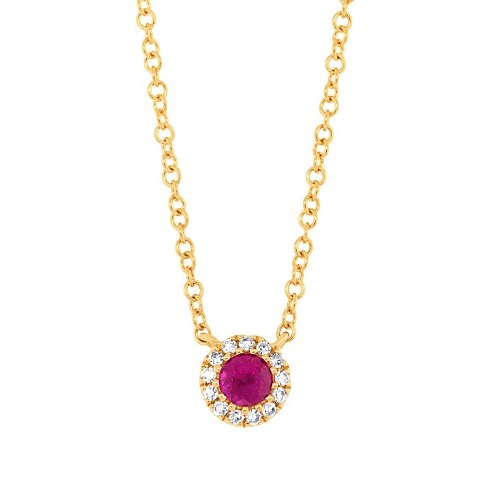 14KT GOLD 0.14 CT RUBY & 0.04 CTW DIAMOND PETITE HALO NECKLACE Yellow
