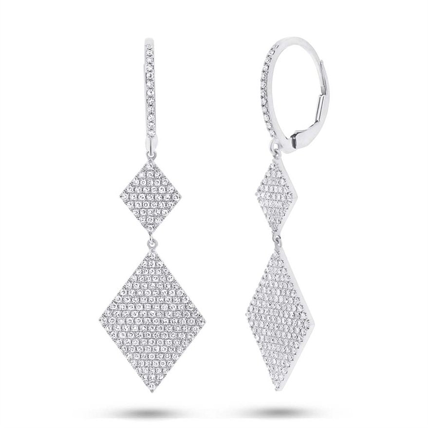 14KT Gold 0.91 CTW Double Diamond Pave Drop Earrings White