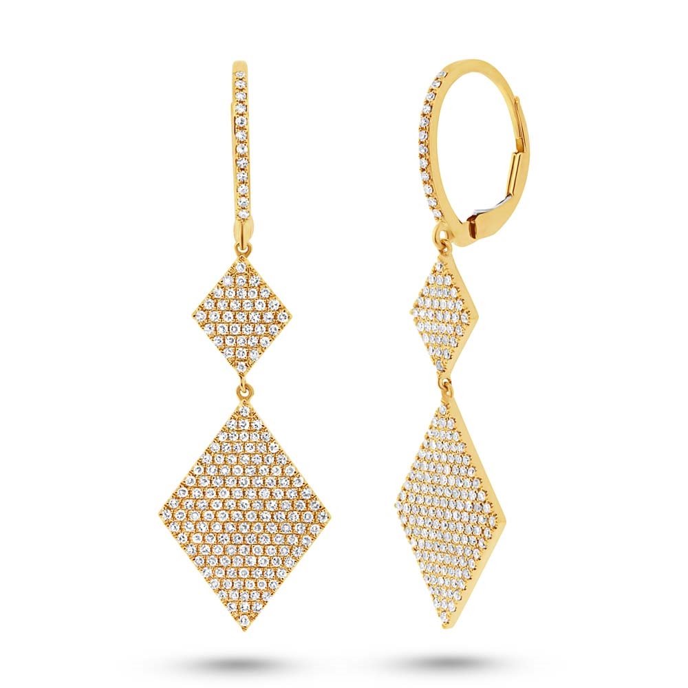14KT Gold 0.91 CTW Double Diamond Pave Drop Earrings Yellow