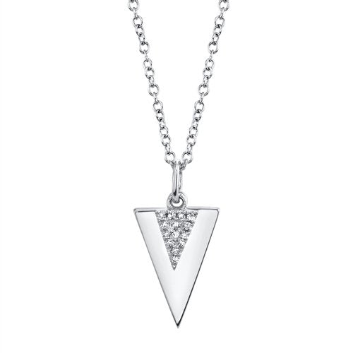 14KT Gold .03 CTW Diamond Pave Triangle Necklace White