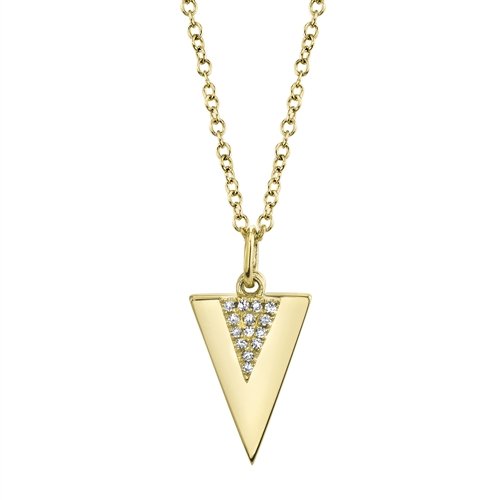 14KT Gold .03 CTW Diamond Pave Triangle Necklace Yellow
