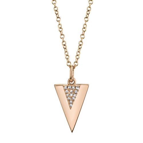 14KT Gold .03 CTW Diamond Pave Triangle Necklace Rose