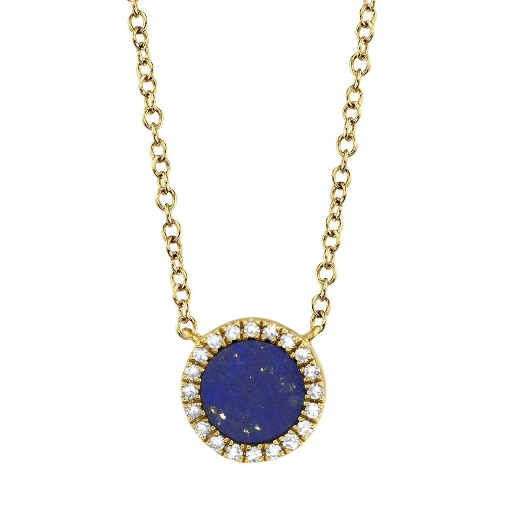 14KT GOLD .33 CT LAPIS AND 0.04 CTW DIAMOND NECKLACE Rose,Yellow,White