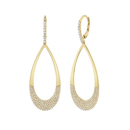 14KT Gold .88 CTW Diamond Pave Pear Drop Leverback Earrings Yellow