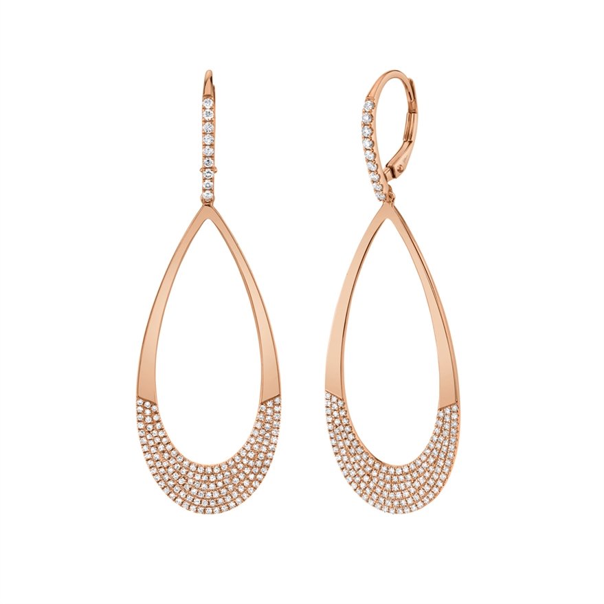 14KT Gold .88 CTW Diamond Pave Pear Drop Leverback Earrings Rose