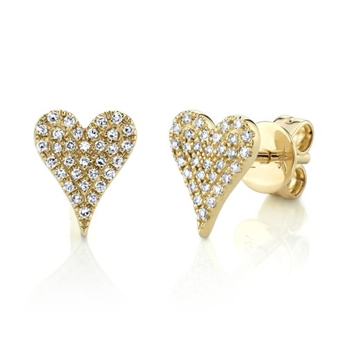 14KT YELLOW GOLD 0.14 CTW DIAMOND PAVE HEART STUD EARRINGS