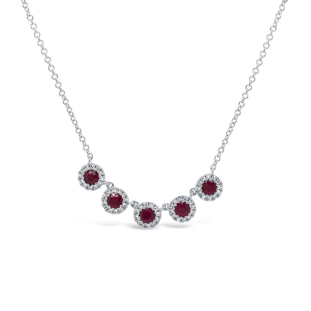 14KT GOLD 0.49 CTW RUBY & 0.16 CTW DIAMOND HALO NECKLACE White