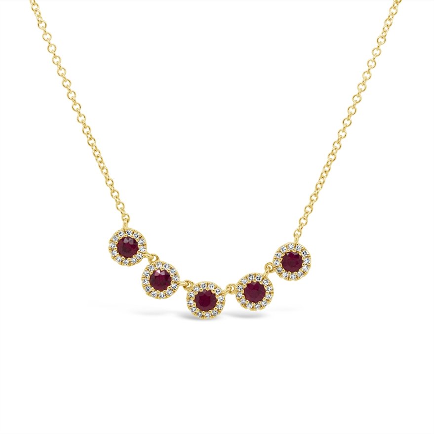14KT GOLD 0.49 CTW RUBY & 0.16 CTW DIAMOND HALO NECKLACE Yellow