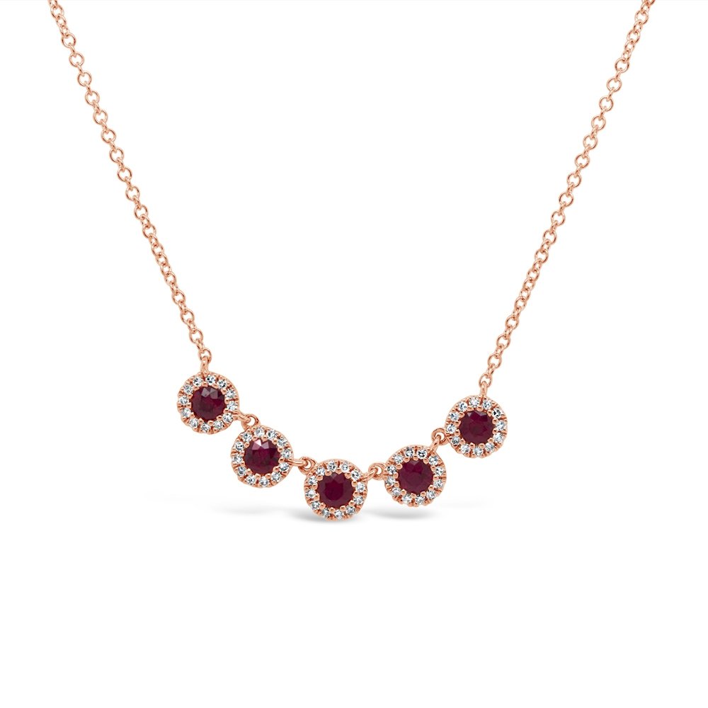 14KT GOLD 0.49 CTW RUBY & 0.16 CTW DIAMOND HALO NECKLACE Rose