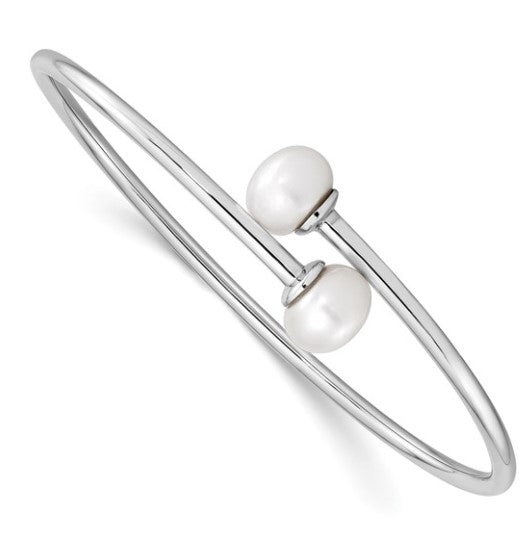 Sterling Silver Cultured Pearl Accent Bangle Bracelet
