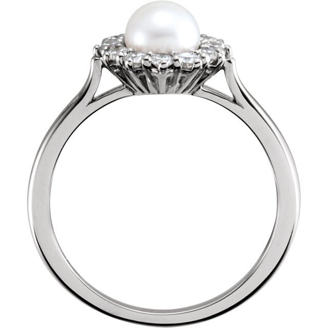 14KT White Gold Pearl & 1/3 CTW Diamond Halo Ring 4,4.5,5,5.5,6,6.5,7,7.5,8,8.5,9
