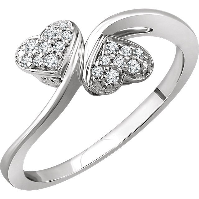 10KT White Gold 1/10 CTW Diamond Double Heart Promise Ring 4,4.5,5,5.5,6,6.5,7,7.5,8,8.5,9