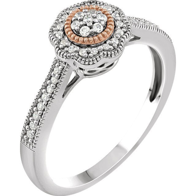 14KT Two-Tone Gold Round Diamond Promise Ring 4,4.5,5,5.5,6,6.5,7,7.5,8,8.5,9