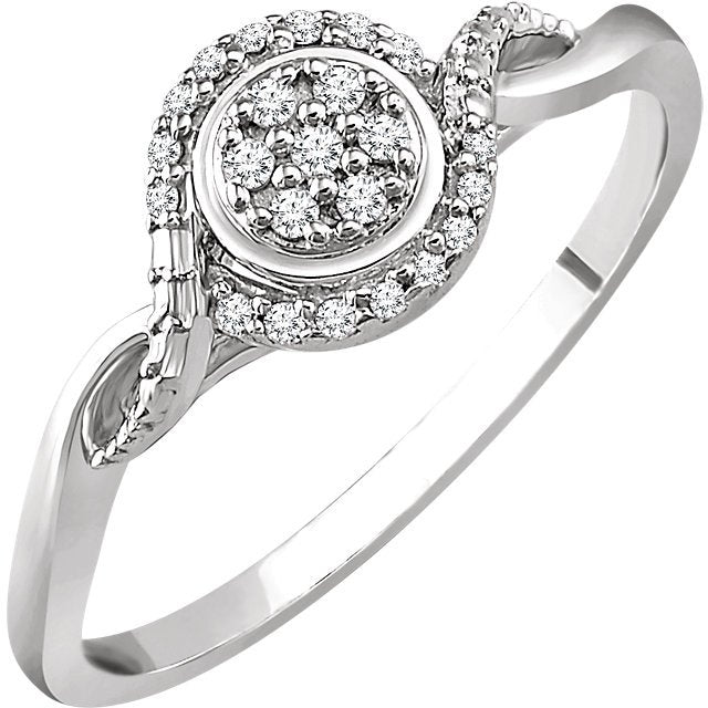 10KT White Gold 1/10 CTW Round Diamond Cluster Promise Ring 4,4.5,5,5.5,6,6.5,7,7.5,8,8.5,9