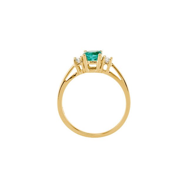 14KT Yellow Gold Emerald & Diamond Accented 3-Stone Ring 4,4.5,5,5.5,6,6.5,7,7.5,8,8.5,9