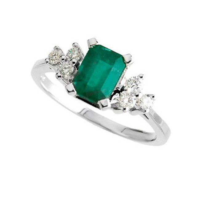 14KT White Gold Genuine Emerald & Diamond Ring 4,4.5,5,5.5,6,6.5,7,7.5,8,8.5,9