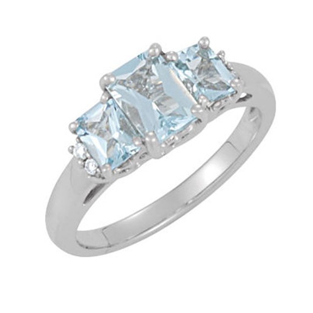 14KT WHITE 1.00 CTW AQUAMARINE & DIAMOND RING 4,4.5,5,5.5,6,6.5,7,7.5,8,8.5,9