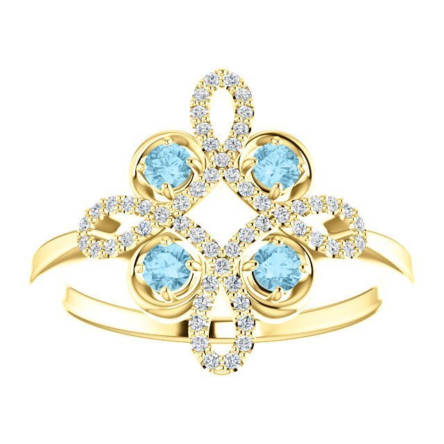 14KT GOLD AQUAMARINE & DIAMOND CLOVER RING 4 / Yellow,4.5 / Yellow,5 / Yellow,5.5 / Yellow,6 / Yellow,6.5 / Yellow,7 / Yellow,7.5 / Yellow,8 / Yellow,8.5 / Yellow,9 / Yellow