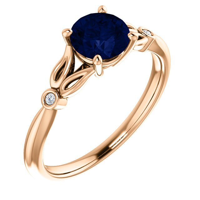 14KT GOLD 1.00 CT ROUND SAPPHIRE AND DIAMOND RING 4 / Rose,4.5 / Rose,5 / Rose,5.5 / Rose,6 / Rose,6.5 / Rose,7 / Rose,7.5 / Rose,8 / Rose,8.5 / Rose,9 / Rose