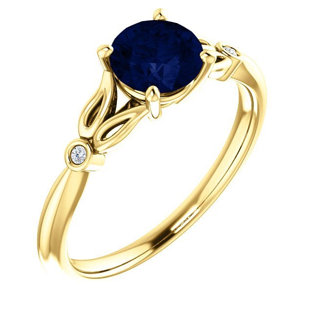 14KT GOLD 1.00 CT ROUND SAPPHIRE AND DIAMOND RING 4 / Yellow,4.5 / Yellow,5 / Yellow,5.5 / Yellow,6 / Yellow,6.5 / Yellow,7 / Yellow,7.5 / Yellow,8 / Yellow,8.5 / Yellow,9 / Yellow