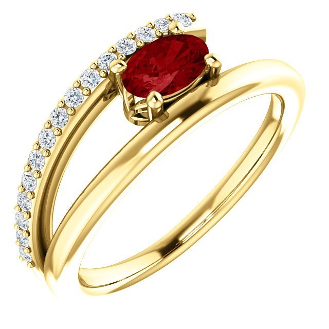 14KT GOLD 0.60 CT RUBY & 1/8 CTW DIAMOND BYPASS RING 4 / Yellow,4.5 / Yellow,5 / Yellow,5.5 / Yellow,6 / Yellow,6.5 / Yellow,7 / Yellow,7.5 / Yellow,8 / Yellow,8.5 / Yellow,9 / Yellow