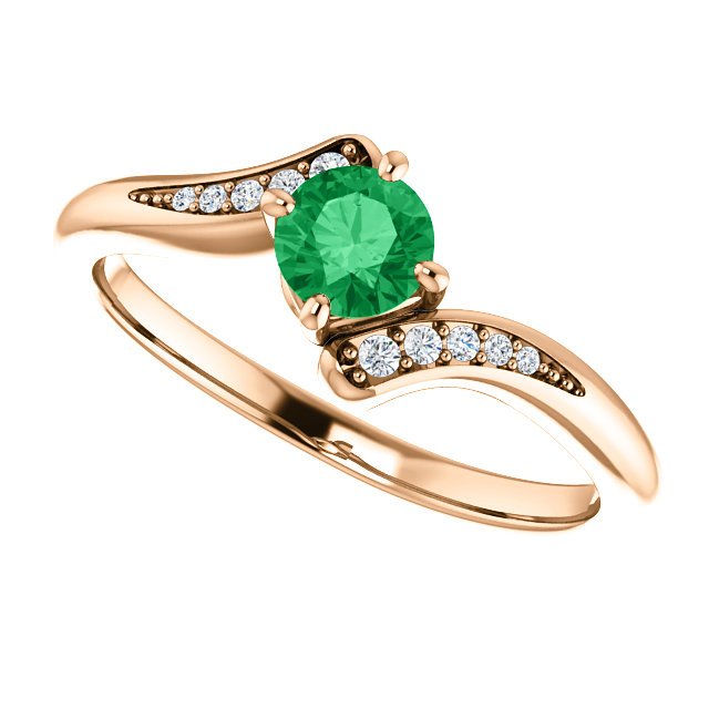 14KT Gold Round Emerald & Diamond Ring Rose,White,Yellow