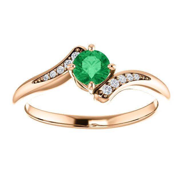 14KT Gold Round Emerald & Diamond Ring Rose