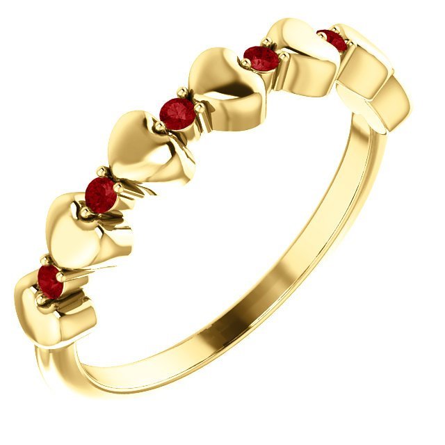14KT GOLD .12 CTW RUBY STACKABLE HEART RING 4 / Yellow,4.5 / Yellow,5 / Yellow,5.5 / Yellow,6 / Yellow,6.5 / Yellow,7 / Yellow,7.5 / Yellow,8 / Yellow,8.5 / Yellow,9 / Yellow