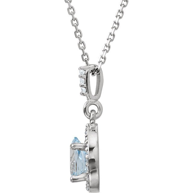 14KT WHITE GOLD AQUAMARINE & DIAMOND 18" NECKLACE