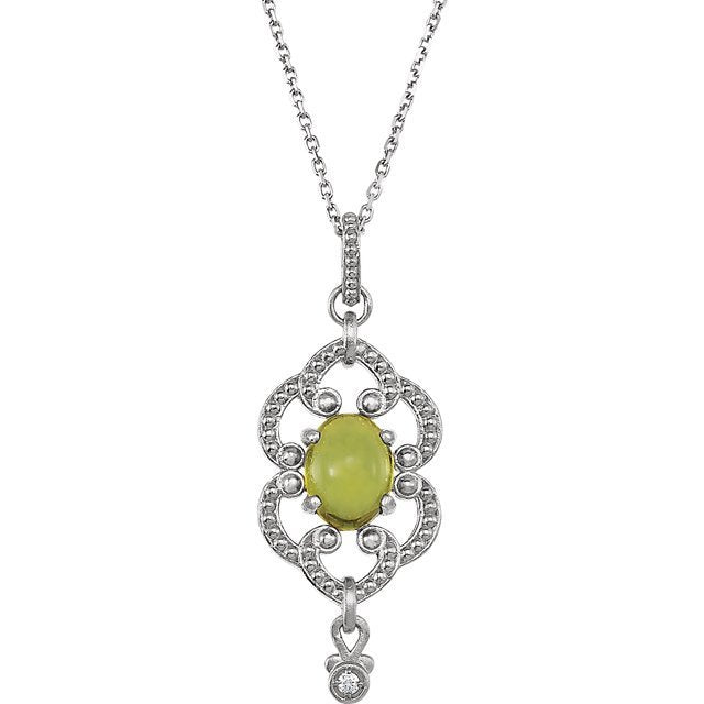 14KT GOLD 1.35 CTW OVAL PERIDOT GRANULATED DESIGN NECKLACE White