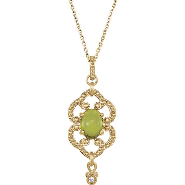 14KT GOLD 1.35 CTW OVAL PERIDOT GRANULATED DESIGN NECKLACE Yellow