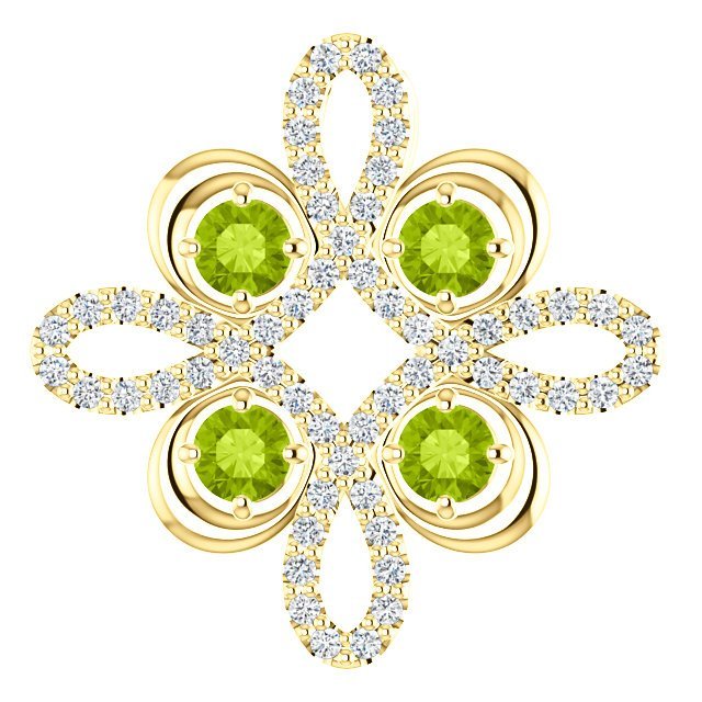 14KT GOLD PERIDOT & 1/6 CTW DIAMOND CLOVER PENDANT Rose,White,Yellow