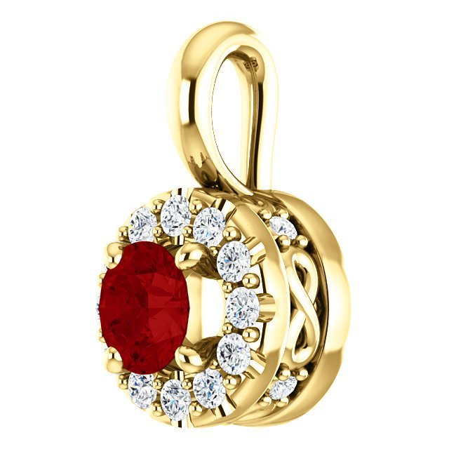 14KT Gold Ruby and Diamond Halo Pendant Rose,White,Yellow