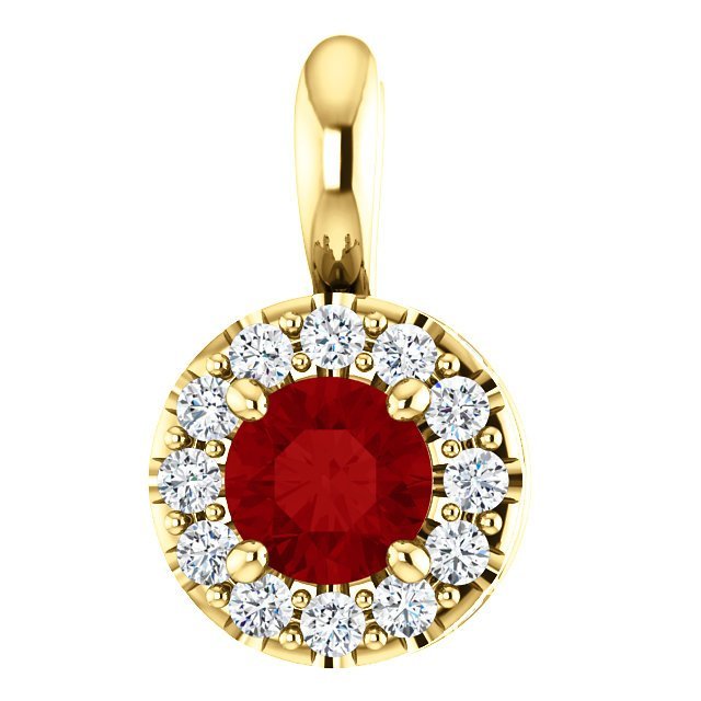 14KT Gold Ruby and Diamond Halo Pendant Rose,White,Yellow
